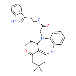 ChemSpider 2D Image | 2-(11-Ethyl-3,3-dimethyl-1-oxo-1,2,3,4,5,11-hexahydro-10H-dibenzo[b,e][1,4]diazepin-10-yl)-N-[2-(1H-indol-3-yl)ethyl]acetamide | C29H34N4O2