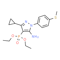 ChemSpider 2D Image | Diethyl {5-amino-3-cyclopropyl-1-[4-(methylsulfanyl)phenyl]-1H-pyrazol-4-yl}phosphonate | C17H24N3O3PS