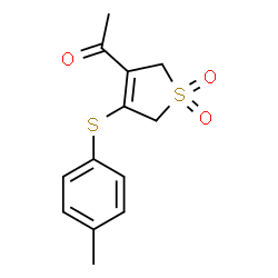 ChemSpider 2D Image | 1-{4-[(4-Methylphenyl)sulfanyl]-1,1-dioxido-2,5-dihydro-3-thiophenyl}ethanone | C13H14O3S2