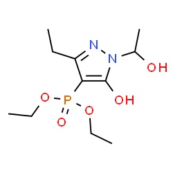 ChemSpider 2D Image | Diethyl [3-ethyl-5-hydroxy-1-(1-hydroxyethyl)-1H-pyrazol-4-yl]phosphonate | C11H21N2O5P