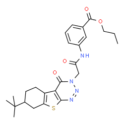 ChemSpider 2D Image | Propyl 3-{[(7-tert-butyl-4-oxo-5,6,7,8-tetrahydro[1]benzothieno[2,3-d][1,2,3]triazin-3(4H)-yl)acetyl]amino}benzoate | C25H30N4O4S