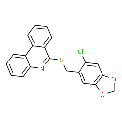 ChemSpider 2D Image | 6-{[(6-Chloro-1,3-benzodioxol-5-yl)methyl]sulfanyl}phenanthridine | C21H14ClNO2S