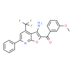 ChemSpider 2D Image | [3-Amino-6-phenyl-4-(trifluoromethyl)furo[2,3-b]pyridin-2-yl](3-methoxyphenyl)methanone | C22H15F3N2O3