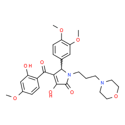 ChemSpider 2D Image | 5-(3,4-Dimethoxyphenyl)-3-hydroxy-4-(2-hydroxy-4-methoxybenzoyl)-1-[3-(4-morpholinyl)propyl]-1,5-dihydro-2H-pyrrol-2-one | C27H32N2O8