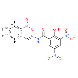 ChemSpider 2D Image | 2-Hydroxy-3,5-dinitro-N'-{(E)-[2-nitro(~13~C_6_)phenyl]methylene}benzohydrazide | C813C6H9N5O8