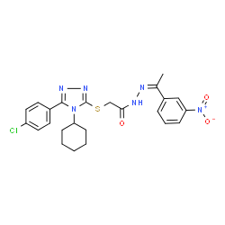 ChemSpider 2D Image | 2-{[5-(4-Chlorophenyl)-4-cyclohexyl-4H-1,2,4-triazol-3-yl]sulfanyl}-N'-[(1Z)-1-(3-nitrophenyl)ethylidene]acetohydrazide | C24H25ClN6O3S