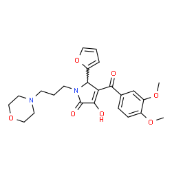 ChemSpider 2D Image | 4-(3,4-Dimethoxybenzoyl)-5-(2-furyl)-3-hydroxy-1-[3-(4-morpholinyl)propyl]-1,5-dihydro-2H-pyrrol-2-one | C24H28N2O7