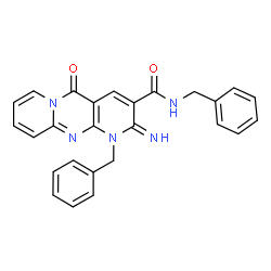 ChemSpider 2D Image | N,1-Dibenzyl-2-imino-5-oxo-1,5-dihydro-2H-dipyrido[1,2-a:2',3'-d]pyrimidine-3-carboxamide | C26H21N5O2