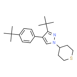 ChemSpider 2D Image | 3-(2-Methyl-2-propanyl)-4-[4-(2-methyl-2-propanyl)phenyl]-1-(tetrahydro-2H-thiopyran-4-yl)-1H-pyrazole | C22H32N2S