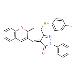 ChemSpider 2D Image | (4E)-4-[(2-Methyl-2H-chromen-3-yl)methylene]-5-{[(4-methylphenyl)sulfanyl]methyl}-2-phenyl-2,4-dihydro-3H-pyrazol-3-one | C28H24N2O2S