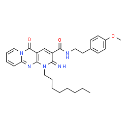 ChemSpider 2D Image | 2-Imino-N-[2-(4-methoxyphenyl)ethyl]-1-octyl-5-oxo-1,5-dihydro-2H-dipyrido[1,2-a:2',3'-d]pyrimidine-3-carboxamide | C29H35N5O3