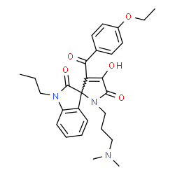 ChemSpider 2D Image | 1'-[3-(Dimethylamino)propyl]-3'-(4-ethoxybenzoyl)-4'-hydroxy-1-propylspiro[indole-3,2'-pyrrole]-2,5'(1H,1'H)-dione | C28H33N3O5