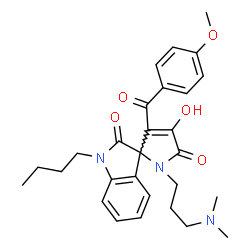ChemSpider 2D Image | 1-Butyl-1'-[3-(dimethylamino)propyl]-4'-hydroxy-3'-(4-methoxybenzoyl)spiro[indole-3,2'-pyrrole]-2,5'(1H,1'H)-dione | C28H33N3O5