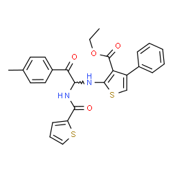 ChemSpider 2D Image | Ethyl 2-({2-(4-methylphenyl)-2-oxo-1-[(2-thienylcarbonyl)amino]ethyl}amino)-4-phenyl-3-thiophenecarboxylate | C27H24N2O4S2