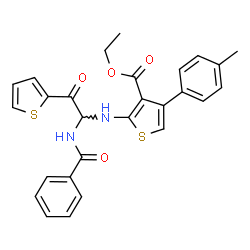 ChemSpider 2D Image | Ethyl 2-{[1-(benzoylamino)-2-oxo-2-(2-thienyl)ethyl]amino}-4-(4-methylphenyl)-3-thiophenecarboxylate | C27H24N2O4S2