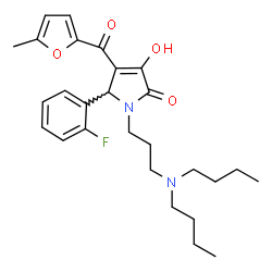 ChemSpider 2D Image | 1-[3-(Dibutylamino)propyl]-5-(2-fluorophenyl)-3-hydroxy-4-(5-methyl-2-furoyl)-1,5-dihydro-2H-pyrrol-2-one | C27H35FN2O4