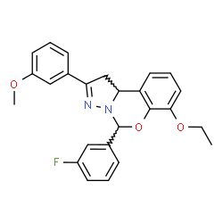 ChemSpider 2D Image | 7-Ethoxy-5-(3-fluorophenyl)-2-(3-methoxyphenyl)-1,10b-dihydropyrazolo[1,5-c][1,3]benzoxazine | C25H23FN2O3