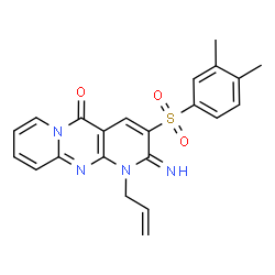 ChemSpider 2D Image | 3-(3,4-dimethylphenyl)sulfonyl-2-imino-1-prop-2-enyl-5-dipyrido[1,2-e:4',3'-f]pyrimidinone | C22H20N4O3S