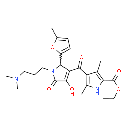 ChemSpider 2D Image | Ethyl 4-({1-[3-(dimethylamino)propyl]-4-hydroxy-2-(5-methyl-2-furyl)-5-oxo-2,5-dihydro-1H-pyrrol-3-yl}carbonyl)-3,5-dimethyl-1H-pyrrole-2-carboxylate | C24H31N3O6