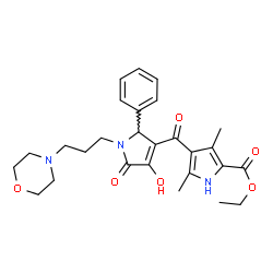 ChemSpider 2D Image | Ethyl 4-({4-hydroxy-1-[3-(4-morpholinyl)propyl]-5-oxo-2-phenyl-2,5-dihydro-1H-pyrrol-3-yl}carbonyl)-3,5-dimethyl-1H-pyrrole-2-carboxylate | C27H33N3O6