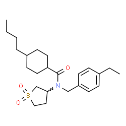ChemSpider 2D Image | 4-Butyl-N-(1,1-dioxidotetrahydro-3-thiophenyl)-N-(4-ethylbenzyl)cyclohexanecarboxamide | C24H37NO3S