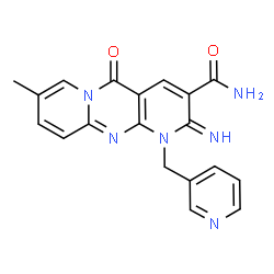 ChemSpider 2D Image | 2-Imino-8-methyl-5-oxo-1-(3-pyridinylmethyl)-1,5-dihydro-2H-dipyrido[1,2-a:2',3'-d]pyrimidine-3-carboxamide | C19H16N6O2