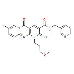 ChemSpider 2D Image | 2-Imino-1-(3-methoxypropyl)-8-methyl-5-oxo-N-(3-pyridinylmethyl)-1,5-dihydro-2H-dipyrido[1,2-a:2',3'-d]pyrimidine-3-carboxamide | C23H24N6O3