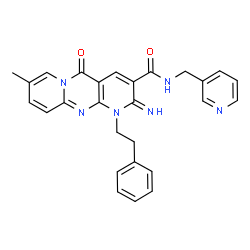 ChemSpider 2D Image | 2-Imino-8-methyl-5-oxo-1-(2-phenylethyl)-N-(3-pyridinylmethyl)-1,5-dihydro-2H-dipyrido[1,2-a:2',3'-d]pyrimidine-3-carboxamide | C27H24N6O2