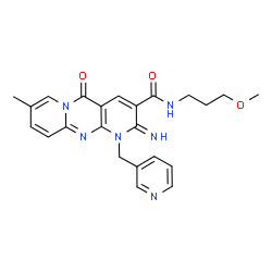 ChemSpider 2D Image | 2-Imino-N-(3-methoxypropyl)-8-methyl-5-oxo-1-(3-pyridinylmethyl)-1,5-dihydro-2H-dipyrido[1,2-a:2',3'-d]pyrimidine-3-carboxamide | C23H24N6O3