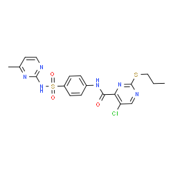 ChemSpider 2D Image | 5-Chloro-N-{4-[(4-methyl-2-pyrimidinyl)sulfamoyl]phenyl}-2-(propylsulfanyl)-4-pyrimidinecarboxamide | C19H19ClN6O3S2