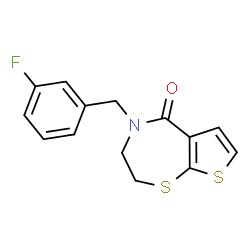 ChemSpider 2D Image | 4-(3-Fluorobenzyl)-3,4-dihydrothieno[3,2-f][1,4]thiazepin-5(2H)-one | C14H12FNOS2