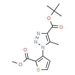 ChemSpider 2D Image | 2-Methyl-2-propanyl 1-[2-(methoxycarbonyl)-3-thienyl]-5-methyl-1H-1,2,3-triazole-4-carboxylate | C14H17N3O4S