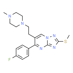 ChemSpider 2D Image | 5-(4-Fluorophenyl)-6-[2-(4-methyl-1-piperazinyl)ethyl]-2-(methylsulfanyl)[1,2,4]triazolo[1,5-a]pyrimidine | C19H23FN6S