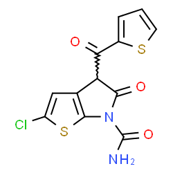 ChemSpider 2D Image | 2-Chloro-5-oxo-4-(2-thienylcarbonyl)-4,5-dihydro-6H-thieno[2,3-b]pyrrole-6-carboxamide | C12H7ClN2O3S2