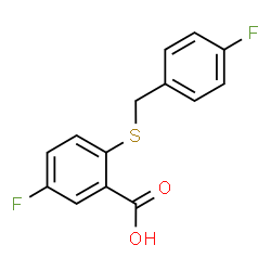 ChemSpider 2D Image | 5-Fluoro-2-[(4-fluorobenzyl)sulfanyl]benzoic acid | C14H10F2O2S