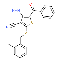 ChemSpider 2D Image | 4-Amino-5-benzoyl-2-[(2-methylbenzyl)sulfanyl]-3-thiophenecarbonitrile | C20H16N2OS2