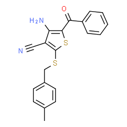 ChemSpider 2D Image | 4-Amino-5-benzoyl-2-[(4-methylbenzyl)sulfanyl]-3-thiophenecarbonitrile | C20H16N2OS2