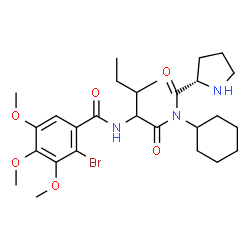 ChemSpider 2D Image | N-{2-[(2-Bromo-3,4,5-trimethoxybenzoyl)amino]-3-methylpentanoyl}-N-cyclohexyl-L-prolinamide | C27H40BrN3O6
