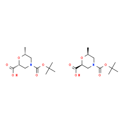 ChemSpider 2D Image | (2R,6R)-6-Methyl-4-{[(2-methyl-2-propanyl)oxy]carbonyl}-2-morpholinecarboxylic acid - (2S,6S)-6-methyl-4-{[(2-methyl-2-propanyl)oxy]carbonyl}-2-morpholinecarboxylic acid (1:1) | C22H38N2O10