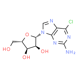 ChemSpider 2D Image | 6-Chloro-9-(beta-L-ribofuranosyl)-9H-purin-2-amine | C10H12ClN5O4