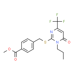 ChemSpider 2D Image | Methyl 4-({[6-oxo-1-propyl-4-(trifluoromethyl)-1,6-dihydro-2-pyrimidinyl]sulfanyl}methyl)benzoate | C17H17F3N2O3S