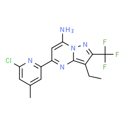 ChemSpider 2D Image | 5-(6-Chloro-4-methyl-2-pyridinyl)-3-ethyl-2-(trifluoromethyl)pyrazolo[1,5-a]pyrimidin-7-amine | C15H13ClF3N5