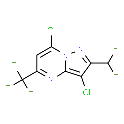 ChemSpider 2D Image | 3,7-Dichloro-2-(difluoromethyl)-5-(trifluoromethyl)pyrazolo[1,5-a]pyrimidine | C8H2Cl2F5N3