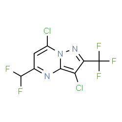 ChemSpider 2D Image | 3,7-Dichloro-5-(difluoromethyl)-2-(trifluoromethyl)pyrazolo[1,5-a]pyrimidine | C8H2Cl2F5N3