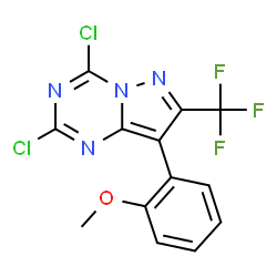 ChemSpider 2D Image | 2,4-Dichloro-8-(2-methoxyphenyl)-7-(trifluoromethyl)pyrazolo[1,5-a][1,3,5]triazine | C13H7Cl2F3N4O
