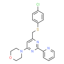 ChemSpider 2D Image | 4-[6-{[(4-Chlorophenyl)sulfanyl]methyl}-2-(2-pyridinyl)-4-pyrimidinyl]morpholine | C20H19ClN4OS