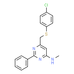 ChemSpider 2D Image | 6-{[(4-Chlorophenyl)sulfanyl]methyl}-N-methyl-2-phenyl-4-pyrimidinamine | C18H16ClN3S