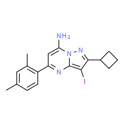 ChemSpider 2D Image | 2-Cyclobutyl-5-(2,4-dimethylphenyl)-3-iodopyrazolo[1,5-a]pyrimidin-7-amine | C18H19IN4