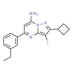 ChemSpider 2D Image | 2-Cyclobutyl-5-(3-ethylphenyl)-3-iodopyrazolo[1,5-a]pyrimidin-7-amine | C18H19IN4