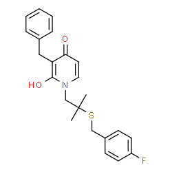 ChemSpider 2D Image | 3-Benzyl-1-{2-[(4-fluorobenzyl)sulfanyl]-2-methylpropyl}-2-hydroxy-4(1H)-pyridinone | C23H24FNO2S